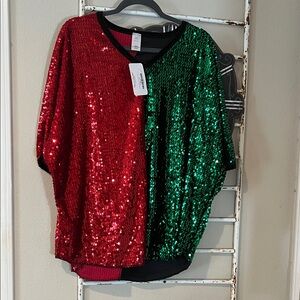 Sequin Red and Green Top